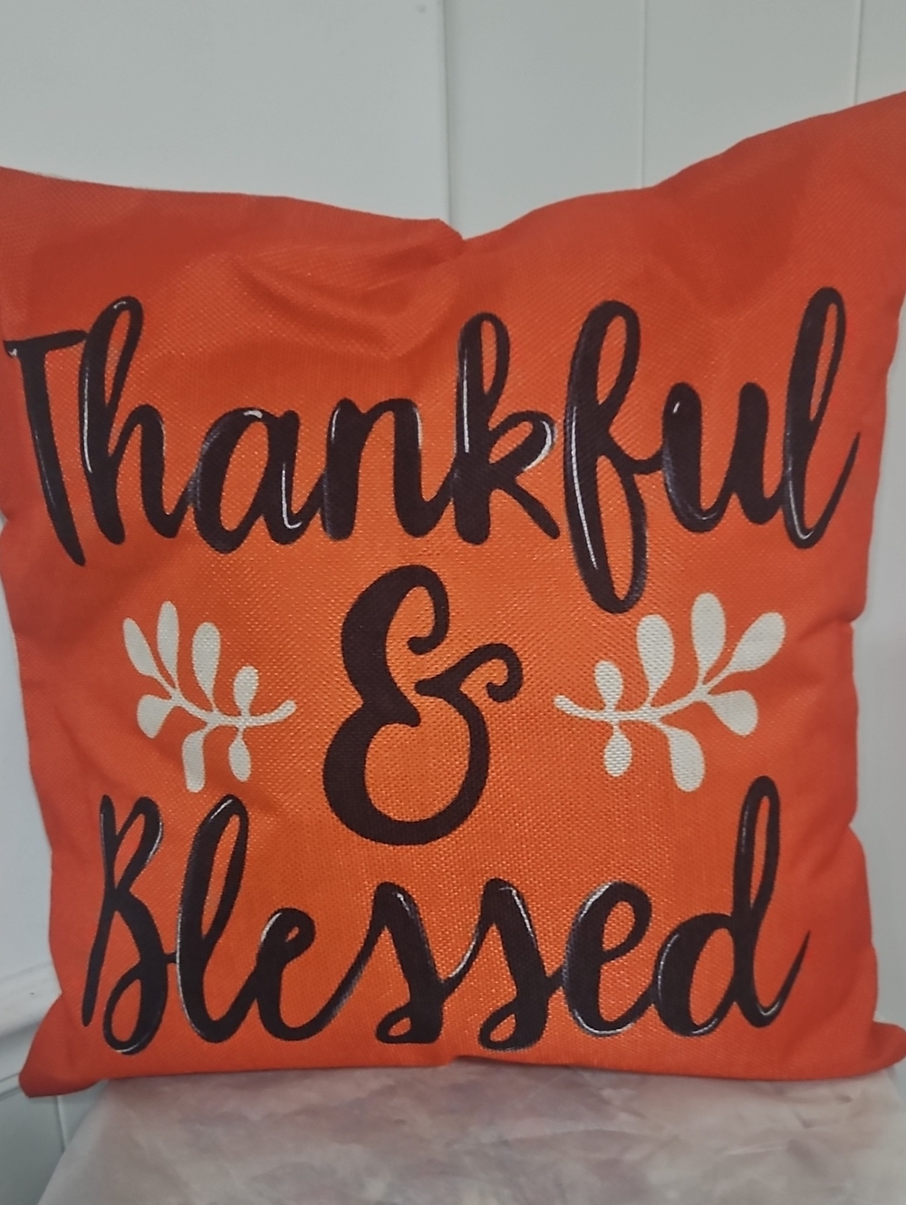Thankful & Blessed Orange Holiday Decorative Pillow